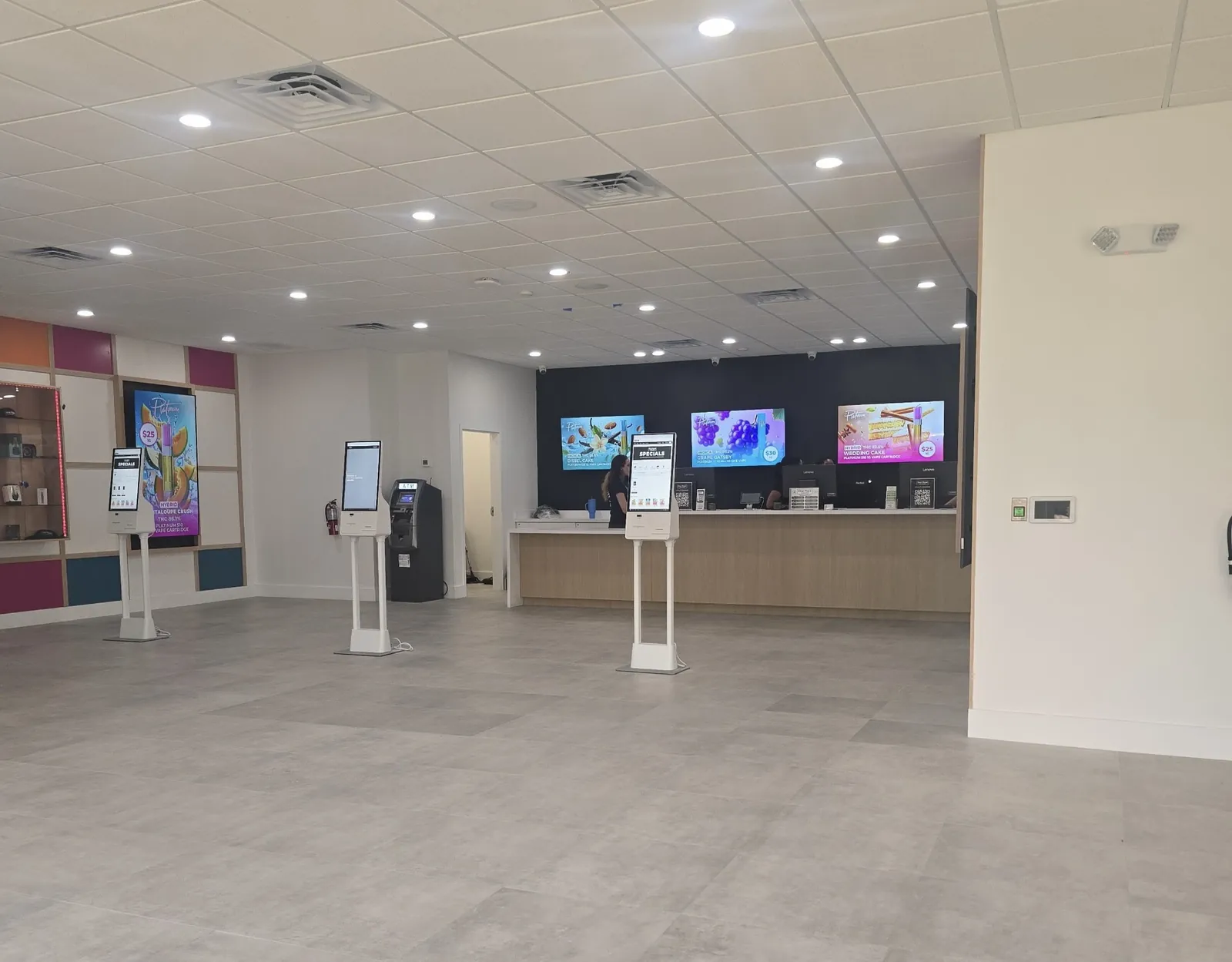 RWB Brandon FL, a One Plant cannabis dispensary: open retail floor with display screens and kiosks.